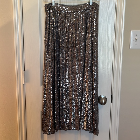 NWOT Silver Sequin Long Skirt - Picture 4 of 9